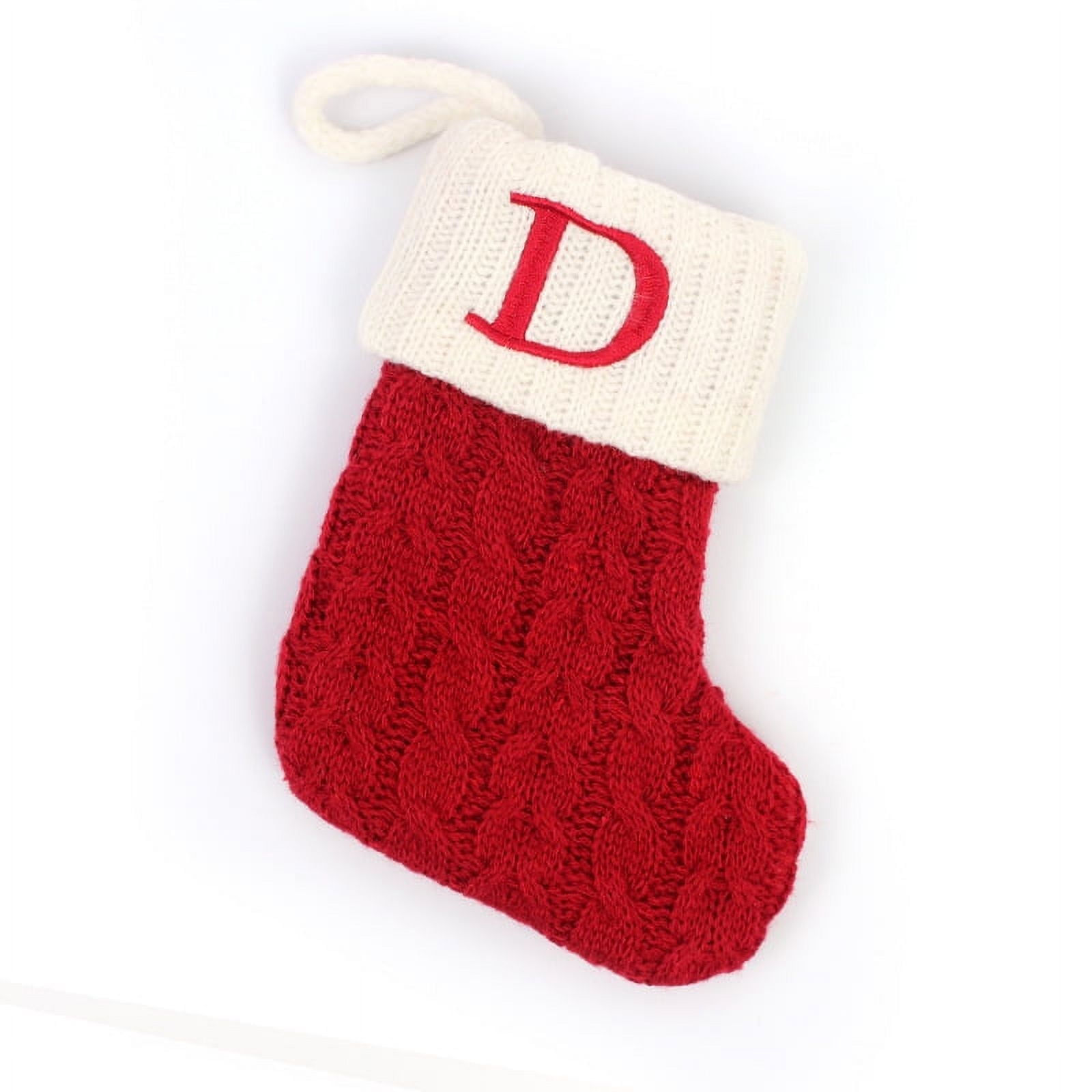 Christmas Stockings with Initials,18 cm Large Embroidered Letter Knit Red White Christmas