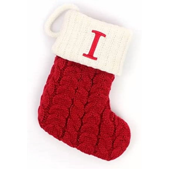 Christmas Stockings with Initials, 7.1 Inches Small Embroidered Letter Knit Red White Christmas Stocking for Family Holiday Decorations and Xmas Tree Fireplace