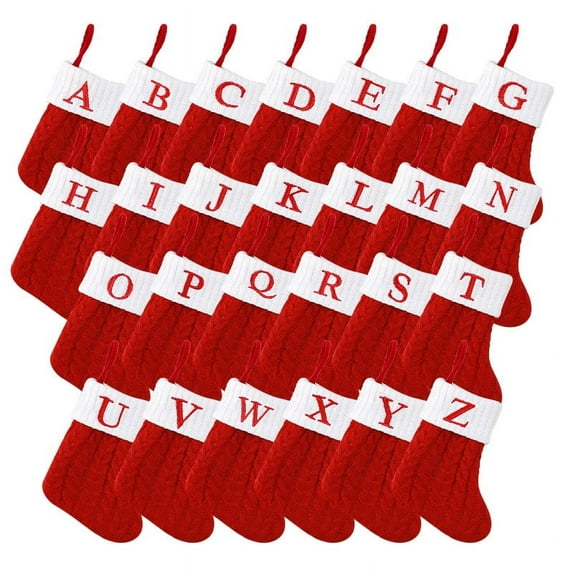 Vorkoi Christmas Stockings with Initials, 7.1 Inches Small Embroidered Letter Knit Red White Christmas Stocking, Holiday and Family Stocking for Fireplace Christmas Holiday Party Decoration