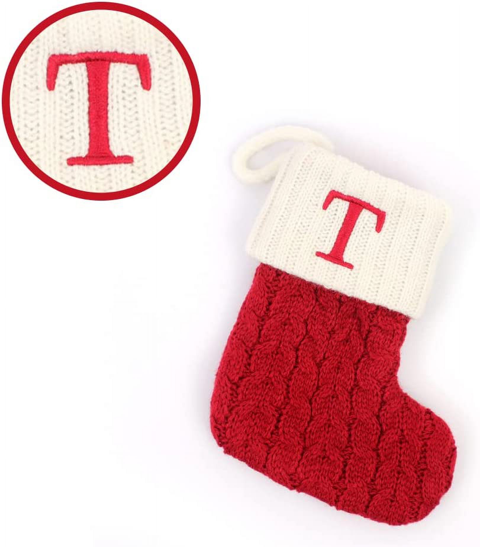 Christmas Stockings with Initials, 7.1 Inches Small Embroidered Letter Christmas Socks With Initials