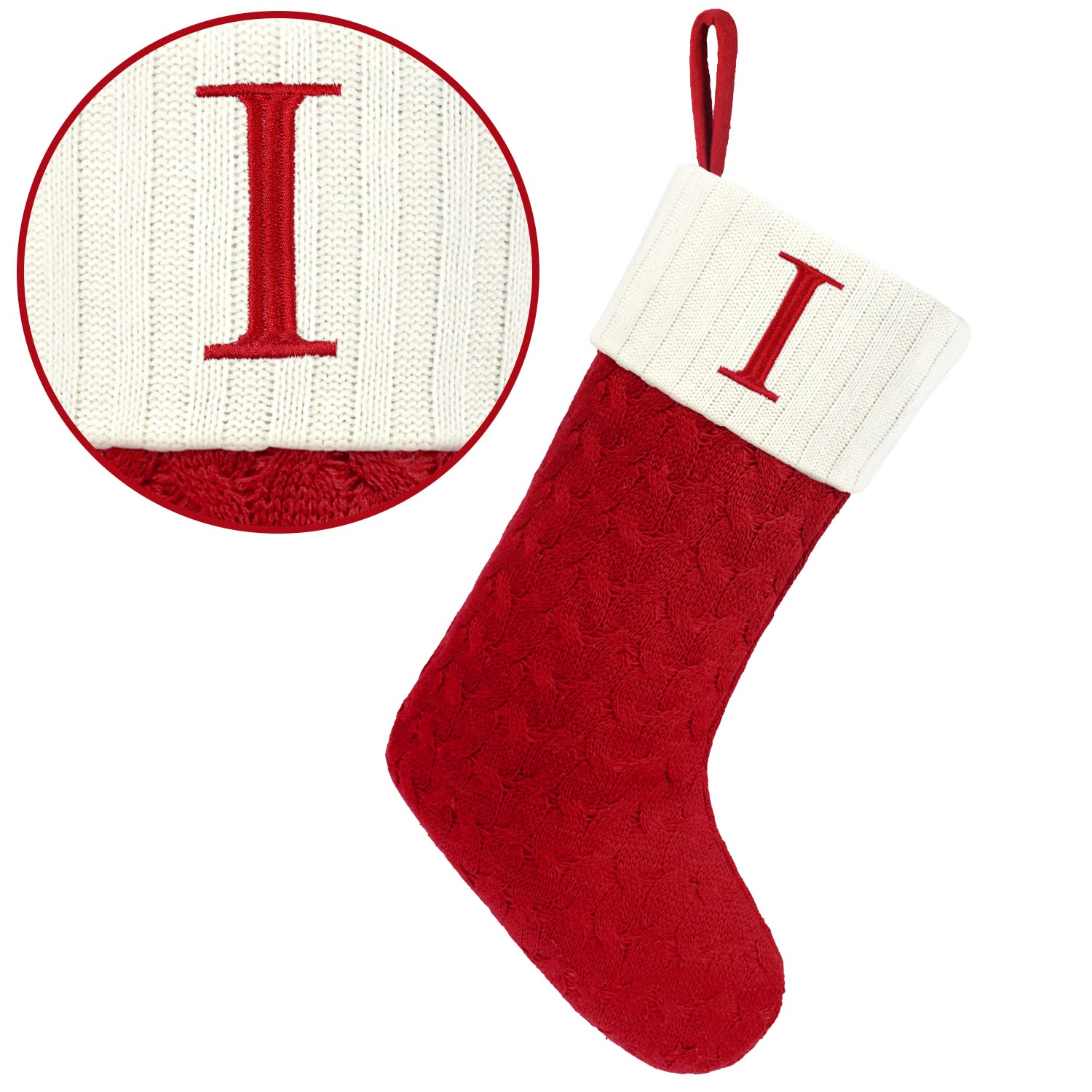 Christmas Stockings with Initials, 7.87 Inches Large Embroidered Letter Knit Red White Christmas