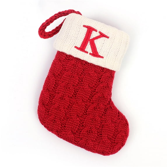 Christmas Stockings with Initials, 7" Mini Christmas Stockings, Red Cable Knitted Stocking Personalized Xmas Hanging Stocking Decorations for Holiday Christmas Party Family Decor