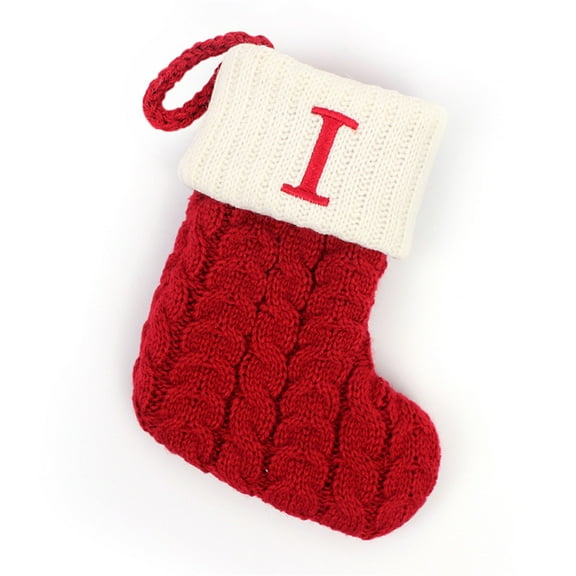 Christmas Stockings with Initials, 7" Mini Christmas Stockings, Red Cable Knitted Stocking Personalized Xmas Hanging Stocking Decorations for Holiday Christmas Party Family Decor