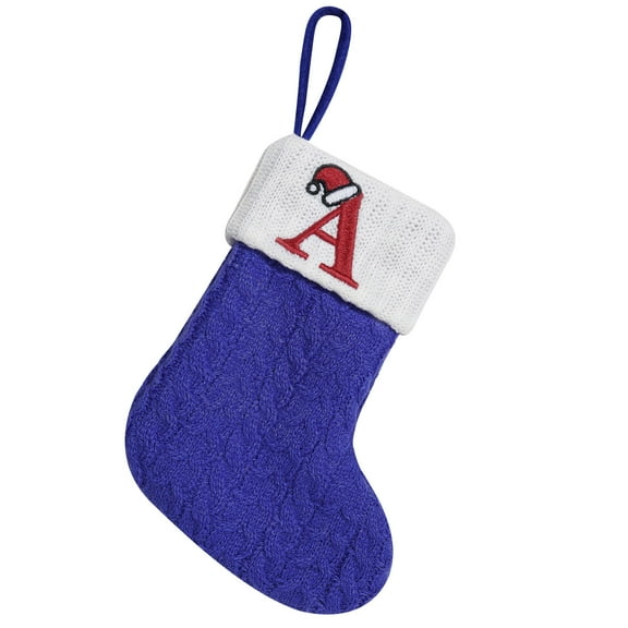 Christmas Stockings with Initials, 7’’ Small Embroidered Monogram Knit Christmas Stocking, Xmas Stocking for Kids, Holiday & Family Stocking for Fireplace or Party Decoration Purple, Letter A