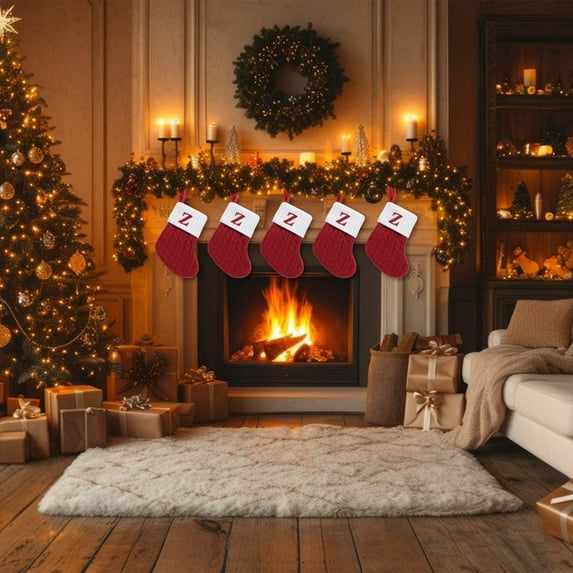 Christmas Stockings With Initials Candy Gift Bag Small Embroidered Letter Knit Red White Christmas Stocking For Family Holiday Decorations And Xmas Tree Fireplace Gift Bag