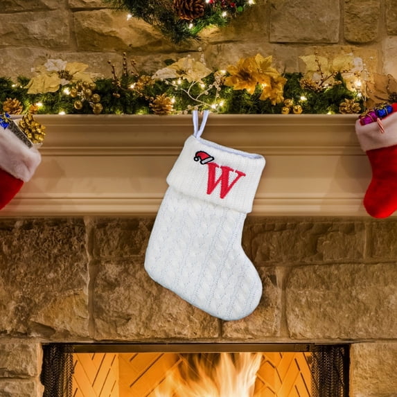 Christmas Stockings with Initials, Christmas Decorations Children's Knitted White Embroidered Letter Christmas Socks Christmas Day Decoration, Christmas Fireplace Decor, Christmas Home Decor