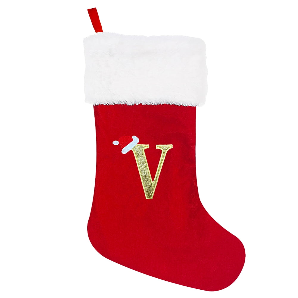 Christmas Stockings Initials Embroidered Letter Soft Plush Monogram Red