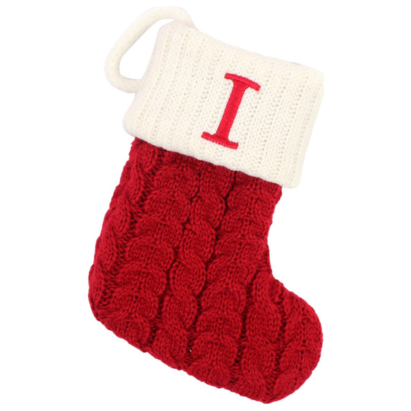 Christmas Stockings with Initials Large Embroidered Letter Knit Red