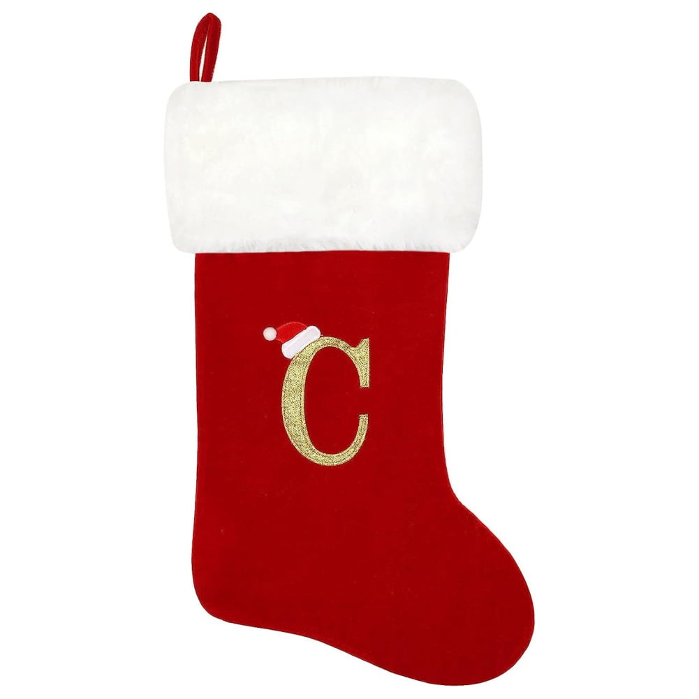 Christmas Stockings with Initials Large Red And Green Velvet Stockings with White Super Soft
