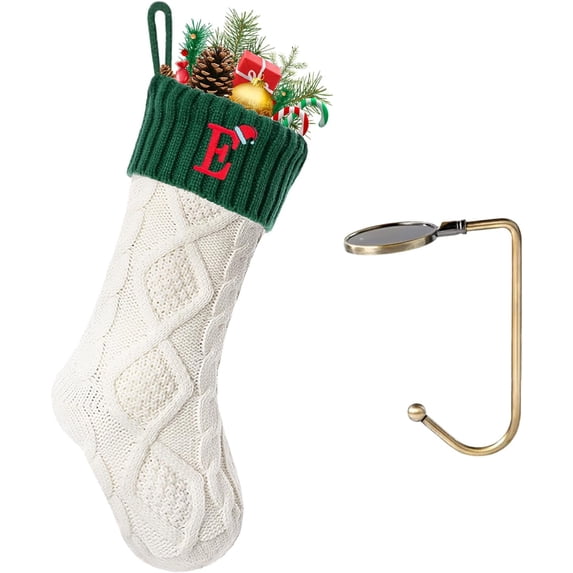 Christmas Stockings with Initials, Letter A Embroidered Xmas Stockings, 18" Large Monogram Knitted Xmas Stocking, Christmas Party Fireplace Family Hanging Stocking Decorations