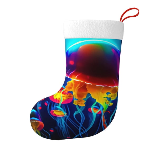 Christmas Stockings Jellyfish Floating In The Ocean Large Hanging Xmas Sock Gift Bag Classic Fireplace Decor for Home, Party, and Family Celebration