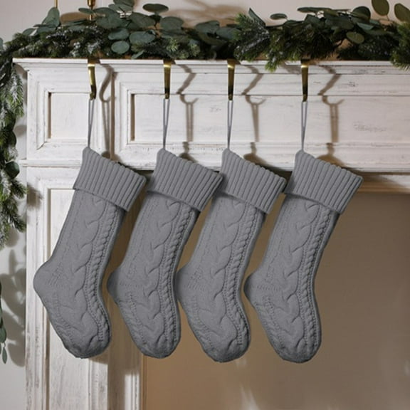 Christmas Stockings, Knitted & Burlap Holiday Socks, Decorative Christmas Sack Gift Pack for Tree, Fireplace, Bed, or Home Décor Grey