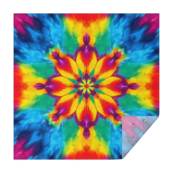 Tie Dye Colorful Flower Pattern Square Tablecloth,Waterproof Square Table Cover,Wipeable Spillproof Washable Table Cover for Home Kitchen Party Decor 52"x52"(132x132cm)