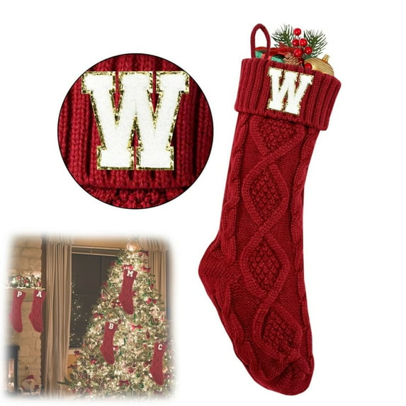 Christmas Stockings Large Plush Faux Xmas Stocking with Golden Snowflake for Family Holiday Xmas Personalized Decorations/ Alphabet Az Christmas Stocking Pendant W