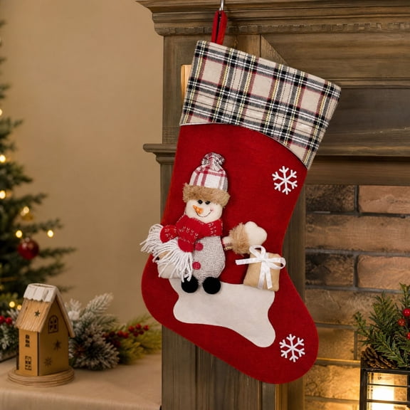 Christmas Stockings, Large Santa Snowman Stocking, Hanging Gift Bag Ornament by PALIFEUR