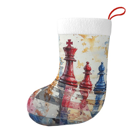 Christmas Stockings Large Xmas Hanging Decoration for Fireplace Holiday Party, World Chess Board Watercolor