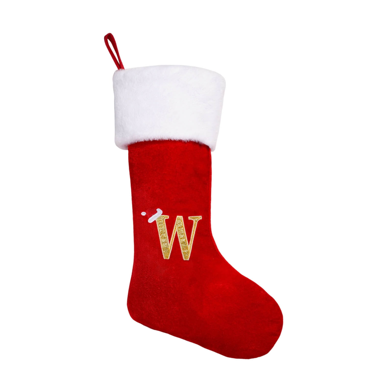 Red and White Cotton Plush Christmas Stocking with Monogram