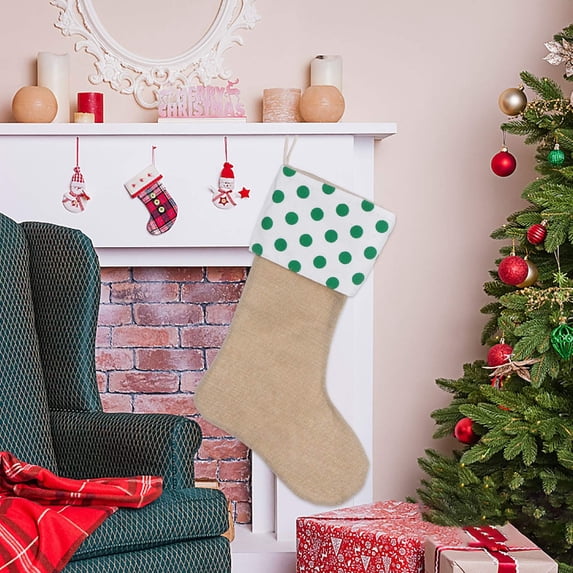 Christmas Stockings, Linen Burlap Christmas Stockings 17.71 Inch Large Plush Stockings, Xmas Gift Holders Holiday Decorations
