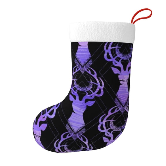 Christmas Stockings Moonlit Deer Silhouette Large Hanging Xmas Sock Gift Bag Classic Fireplace Decor for Home, Party, and Family Celebration