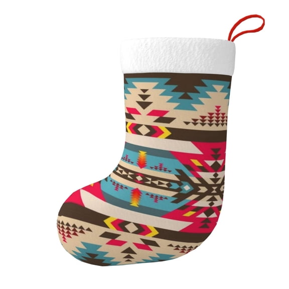 Christmas Stockings Native Southwestern Geometric Pattern Large Hanging Xmas Sock Gift Bag Classic Fireplace Decor for Home, Party, and Family Celebration