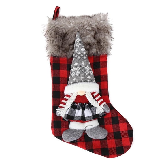 Christmas Stockings Ornaments Bulk,18 Inch Mr. Santa and Mrs Santa Mrs Santa Scandinavian Swedish Plush Faux Fur Personalized Xmas Stocking for Family