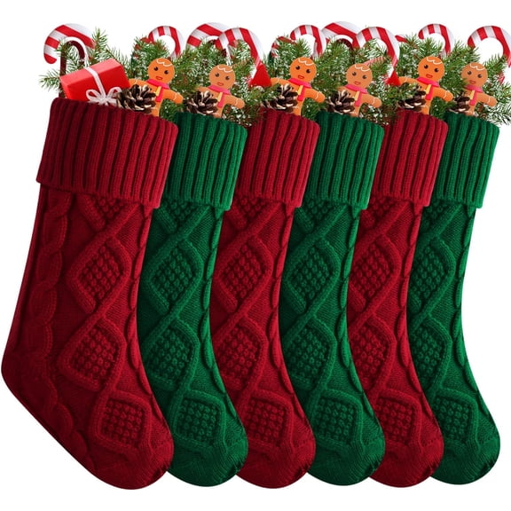 Christmas Stockings Pack of 6, Personalized Christmas Stockings 18" Large Cable Knitted Stocking Decorations for Family Holiday Xmas Party Stocking Gifts