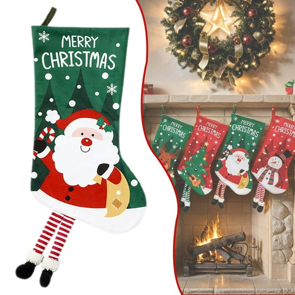 Christmas Stockings Personalized,18" 3D Design Custom Stocking with Festive Pattern,Red-Green Xmas Stocking for Family Fireplace Decor(Santa)