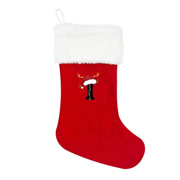 Christmas Stockings Personalized Initial Letters A-Z - Individual Monogram Knitted Xmas Stocking Embroidered, Christmas Fireplace Mantel Gift, I