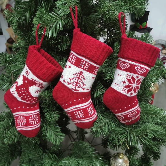 Christmas Stockings Personalized Set of 3 Mini Cable Knitted Stocking 7 Inches Small Set Classic Art Decor Stuffers Gifts for Family Holiday Party Fireplace Hanging Xmas Decor