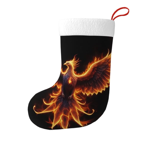 Christmas Stockings Phoenix Rising From Ash Bird In Fire Symbol Large Hanging Xmas Sock Gift Bag Classic Fireplace Decor for Home, Party, and Family Celebration