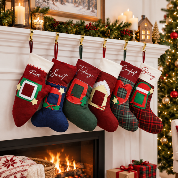 Christmas Stockings, Picture Frame Series, 6 Pack, 18 Inch Large Fireplace Stockings