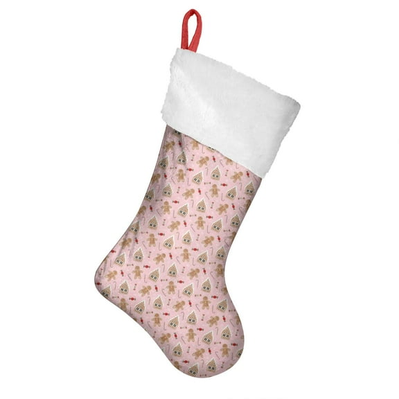 Christmas Stockings,Pink Christmas Gingerbread Pattern Stockings Christmas,14.8'' Xmas Stockings,Christmas Party Favors,Christmas Party Decorations,Christmas Stockings Personalized