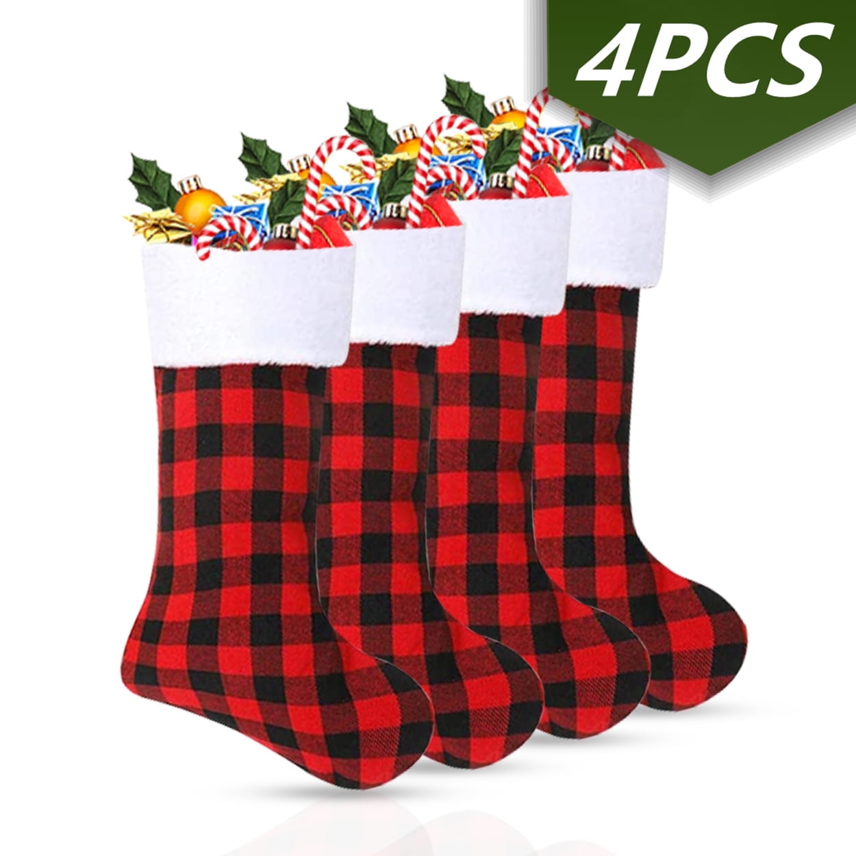 Christmas Stockings – Red & Green Velvet Fireplace Hanging Socks With Gold Bells & Sequin Stripes, Holiday Decor