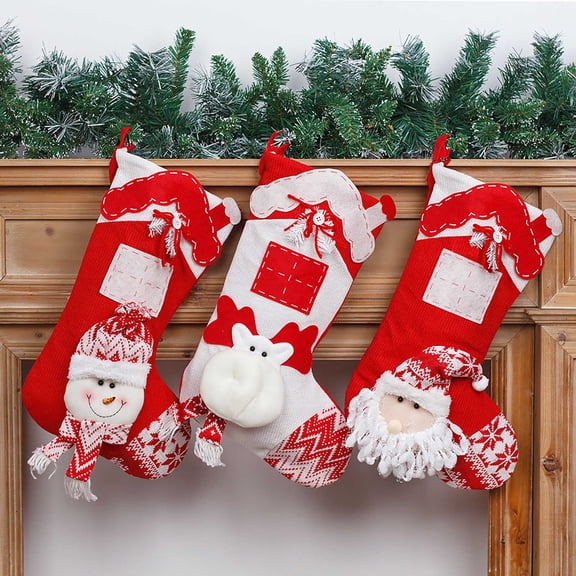 Christmas Stockings Red and White Knitted, Fireplace Mantel Stockings for Christmas Decorations, Family Gift Bags for Secret Santa and Holiday Parties, Knitted Socks for Mantel Display and Sopatenor