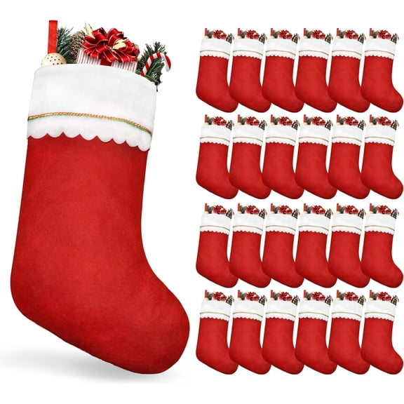 Christmas Stockings Red and White, Traditional Bulk Stockings with Gold Trim for Xmas Fireplace and Staircase Decoration