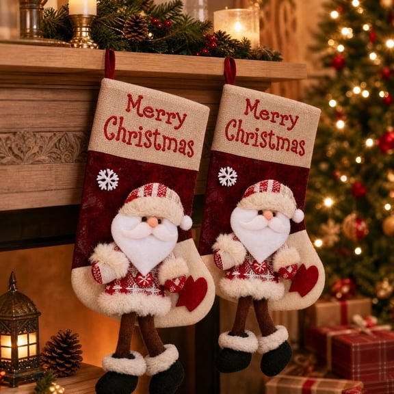 Christmas Stockings Santa Long Leg Doll Embroidery 2 Pcs for Family Holiday Fireplace Mantel Wall Door Tree Christmas Party Decorations by MPOISVA