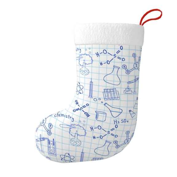 Christmas Stockings Science Chemistry Geometry Math Nerd Geek And Genius Print Large Hanging Xmas Sock Gift Bag Classic Fireplace Decor for Home, Party, and Family Celebration