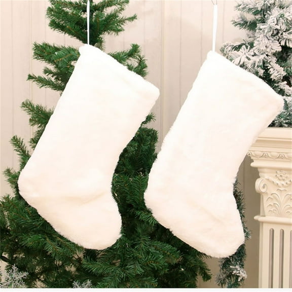 Christmas Stockings -Soft Fluffy Plush Christmas Gift Bag & Decoration Pendant, Large Capacity Holiday Stocking for Fireplace, Xmas Tree & Staircase Decor, Santa Gift Decor, 16.54*10.63in, White