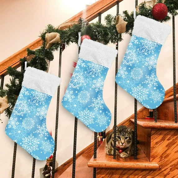Christmas Stockings Various Blue White Snowflakes Classic Personalized Large Stocking Decorations for Family Holiday Season Party Decor 1 Pack,18"