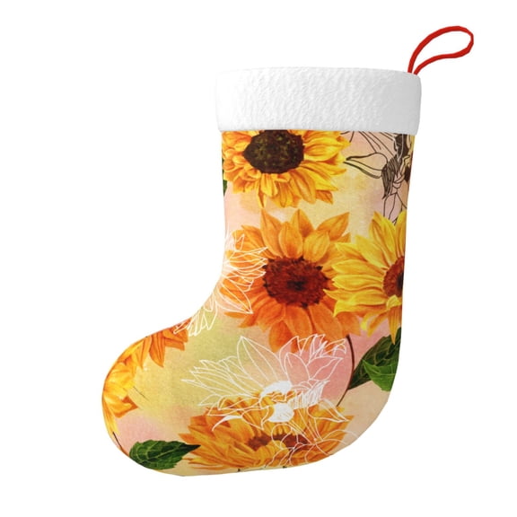 Christmas Stockings Vibrant Yellow Sunflowers Watercolor Vintage Large Hanging Xmas Sock Gift Bag Classic Fireplace Decor for Home, Party, and Family Celebration
