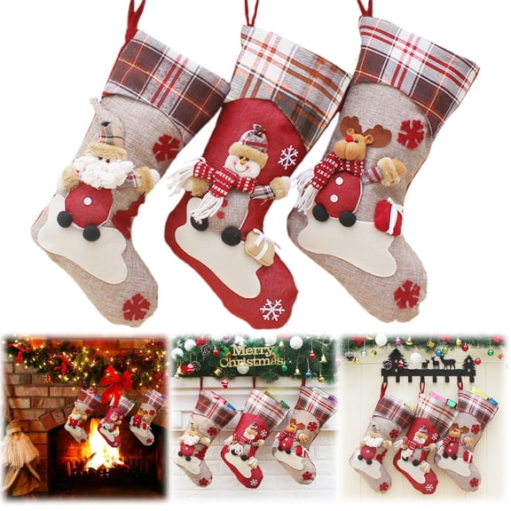 Christmas Stockings,Vintage Christmas Stockings,3PCS 18" Christmas Stocking Classic Large Stockings Santa,Snowman,Reindeer Xmas Character for Family Holiday Christmas Party Decorations