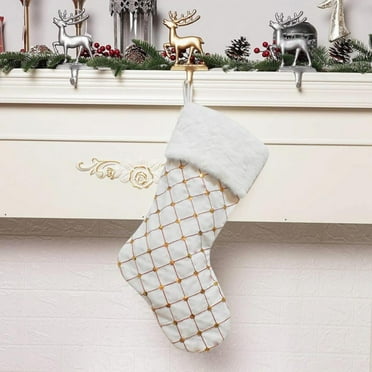 Christmas Stockings, White Red Velvet Quilted Christmas Stocking kit 18 Inch Large Gold Sequins Fuzzy Cuff Stuffers Bags Ornament Family Xmas Party Decorations