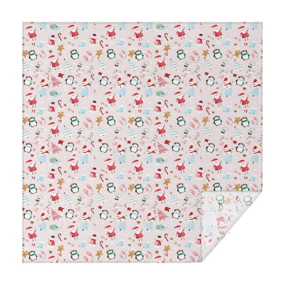 Pink Christmas Santa and Penguin Pattern Square Tablecloth,Waterproof Square Table Cover,Wipeable Spillproof Washable Table Cover for Home Kitchen Party Decor 60"x60"(152x152cm)