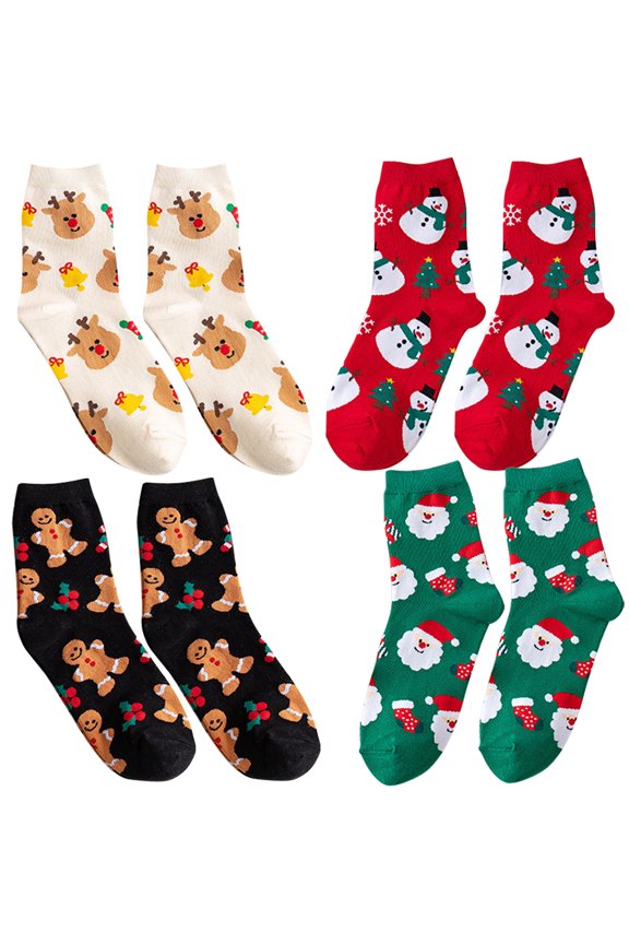 Christmas Stockings Winter Socks for Men 4 Pairs Middle Tube Snowman Decorate Women's