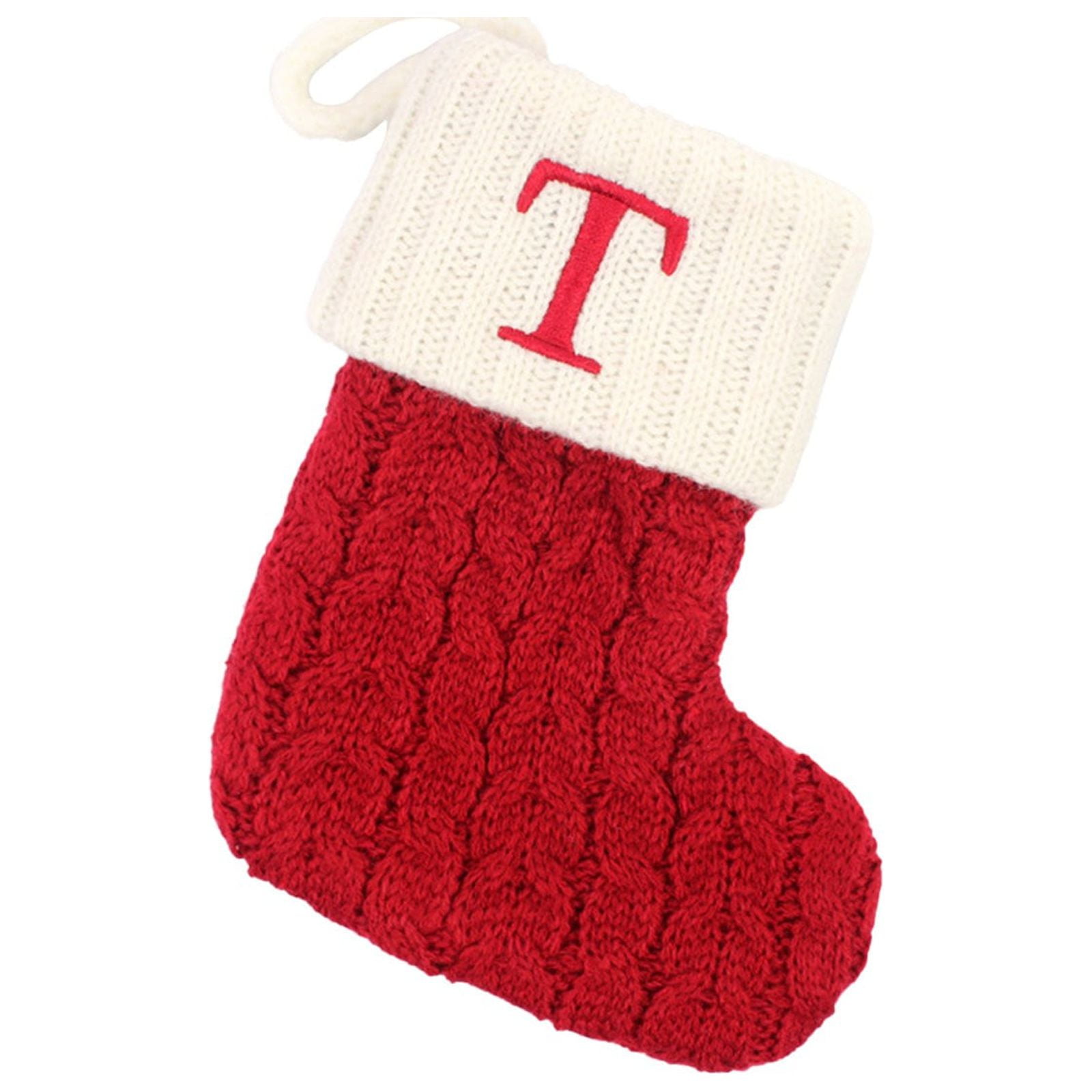 Christmas Stockings With Initials Large Embroidered Letter Knit Red