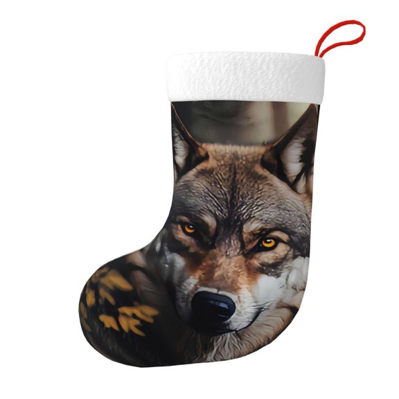 Christmas Stockings Wolf In The Forest Large Hanging Xmas Sock Gift Bag Classic Fireplace Decor for Home, Party, and Family Celebration