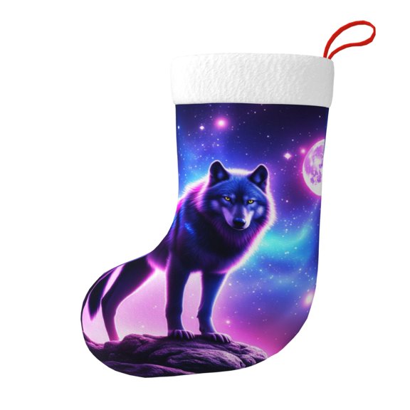 Christmas Stockings Wolf Prints Large Hanging Xmas Sock Gift Bag Classic Fireplace Decor for Home, Party, and Family Celebration
