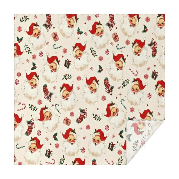 Beige Christmas Santa Pattern Square Tablecloth,Waterproof Square Table Cover,Wipeable Spillproof Washable Table Cover for Home Kitchen Party Decor 42"X42"(107x107cm)