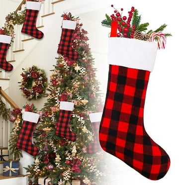 Christmas Stockings Xmas Large Black Red Buffalo Plaid Hanging Stockings Decorations For Christmas Tree Fireplace Family Holiday Decor