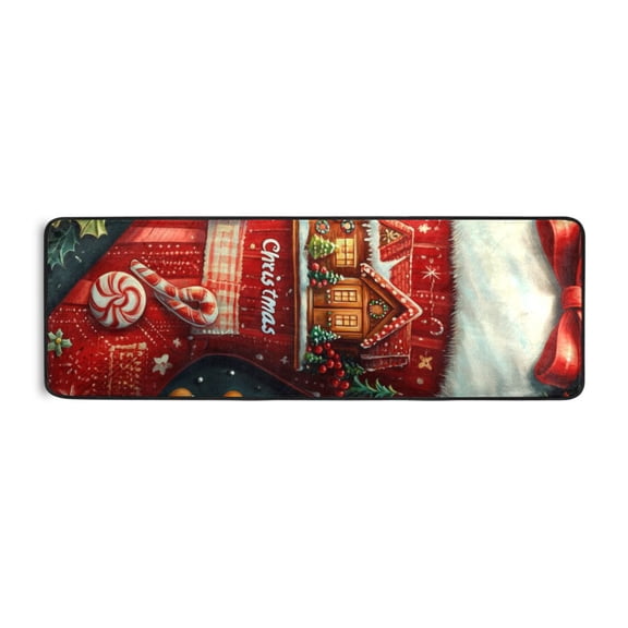 Christmas Stockings and Gingerbread Man Runner Rug for Hallways Kitchen Non Slip 2'x 6' Washable Hall Carpet for Bedroom Entryway Laundry Room